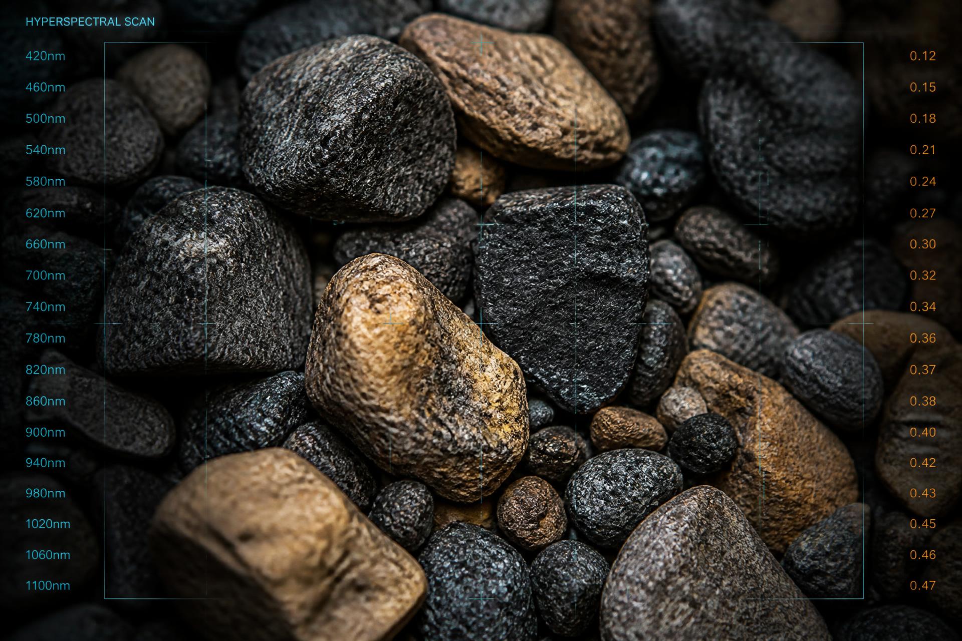 Macro view of crushed road aggregate under a hyperspectral scan